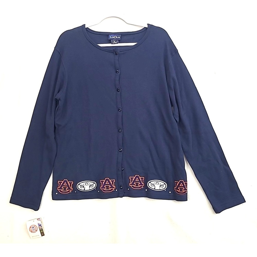 New Auburn‎ University Cardigan Sweater Sz XL Navy Blue Embroidered Aubie Logo